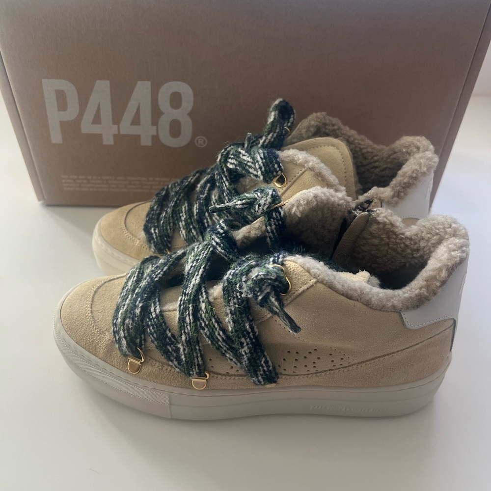 NEW P448  Tan/cream Shearling lined Sneakers